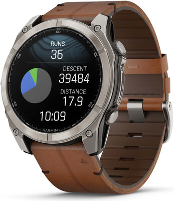 Garmin Fenix 8 AMOLED 51 mm, Exclusive Titanium Graphite Brown Leather Band (Premium) (+ extra strap)
