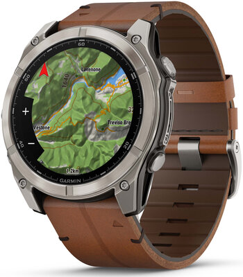 Garmin Fenix 8 AMOLED 51 mm, Exclusive Titanium Graphite Brown Leather Band (Premium) (+ extra strap)