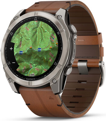 Garmin Fenix 8 AMOLED 51 mm, Exclusive Titanium Graphite Brown Leather Band (Premium) (+ extra strap)