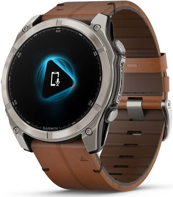 Garmin Fenix 8 AMOLED 51 mm, Exclusive Titanium Graphite Brown Leather Band (Premium) (+ extra strap)