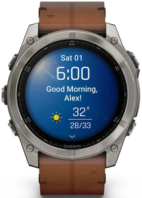 Garmin Fenix 8 AMOLED 51 mm, Exclusive Titanium Graphite Brown Leather Band (Premium) (+ extra strap)