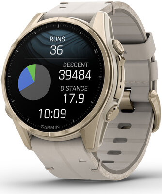 Garmin Fenix 8 AMOLED 43 mm, Sapphire Soft Gold Stainless Steel Fog Gray Limestone Leather Band (Premium) (+ extra strap)