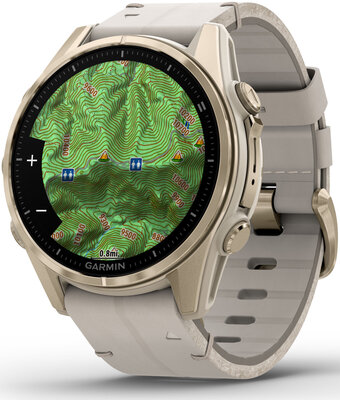 Garmin Fenix 8 AMOLED 43 mm, Sapphire Soft Gold Stainless Steel Fog Gray Limestone Leather Band (Premium) (+ extra strap)