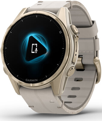 Garmin Fenix 8 AMOLED 43 mm, Sapphire Soft Gold Stainless Steel Fog Gray Limestone Leather Band (Premium) (+ extra strap)