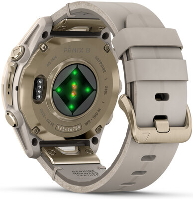 Garmin Fenix 8 AMOLED 43 mm, Sapphire Soft Gold Stainless Steel Fog Gray Limestone Leather Band (Premium) (+ extra strap)