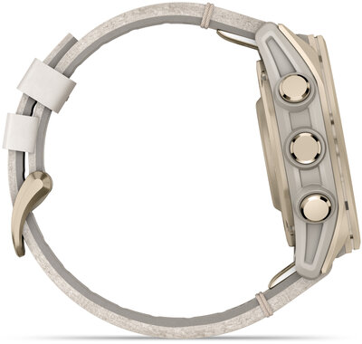 Garmin Fenix 8 AMOLED 43 mm, Sapphire Soft Gold Stainless Steel Fog Gray Limestone Leather Band (Premium) (+ extra strap)