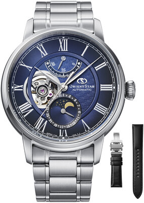 Orient Star Classic M45 F7 Moon Phase Open Heart Automatic RE-BT0006L00B (+ spare strap)