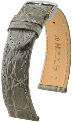 Leather strap Hirsch Genuine Croco 18900830-2, Grey, crocodile skin, Quick Release