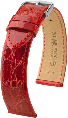 Leather strap Hirsch Genuine Croco L 18920820-2, red, crocodile leather, length L, Quick Release