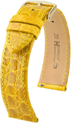 Hirsch Genuine Croco Leather Strap L 18920872-7, yellow, crocodile leather, length L, Quick Release