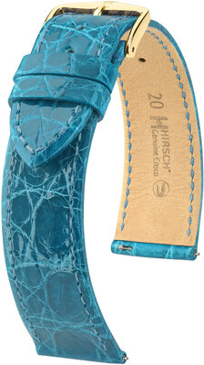 Leather strap Hirsch Genuine Croco L 18920883-7, blue, crocodile leather, length L, Quick Release