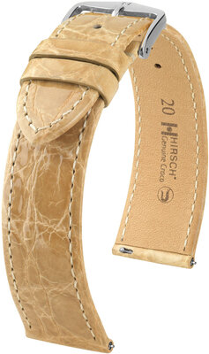 Hirsch Genuine Croco Leather Strap L 18920890-2, beige, crocodile leather, length L, Quick Release