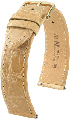 Hirsch Genuine Croco Leather Strap L 18920890-7, beige, crocodile leather, length L, Quick Release