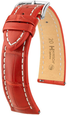 Leather strap Hirsch Capitano L 04807029-2, red, alligator leather, length L, Quick Release
