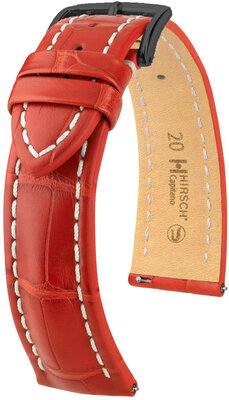 Leather strap Hirsch Capitano L 04807029-5, red, alligator leather, length L, Quick Release