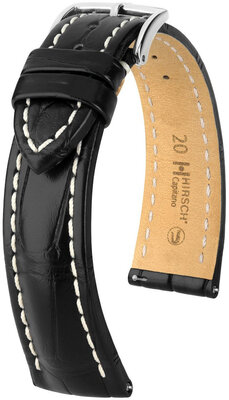 Leather strap Hirsch Capitano L 04807059-2, black, alligator leather, length L, Quick Release