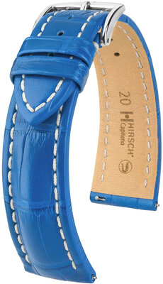 Leather strap Hirsch Capitano L 04807085-2, blue, alligator leather, length L, Quick Release
