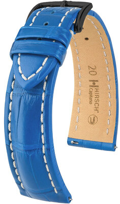 Leather strap Hirsch Capitano L 04807085-5, blue, alligator leather, length L, Quick Release