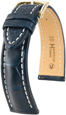 Leather strap Hirsch Capitano L 04807089-1, blue, alligator leather, length L, Quick Release
