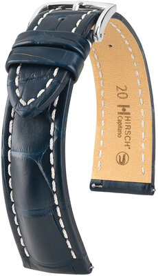 Leather strap Hirsch Capitano L 04807089-2, blue, alligator leather, length L, Quick Release