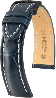 Leather strap Hirsch Capitano L 04807089-5, blue, alligator leather, length L, Quick Release