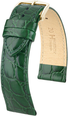 Leather strap Hirsch Crocograin 12302840NQ-1, Green, veal