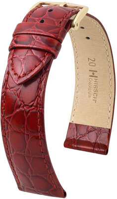 Leather strap Hirsch Crocograin 12302860NQ-1, Red, veal