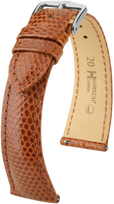 Leather strap Hirsch London 04366170-2, Brown, lizard skin, Quick Release