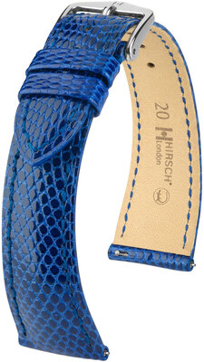 Leather strap Hirsch London 04366185-2, Blue, lizard skin, Quick Release