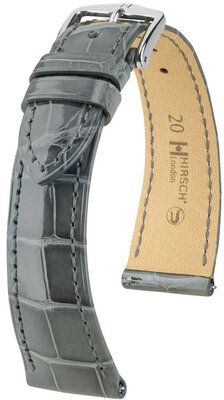 Leather strap Hirsch London 04307130-2, Grey, alligator skin, Quick Release