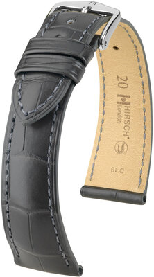 Leather strap Hirsch London 04307139-2, Grey, alligator skin, Quick Release