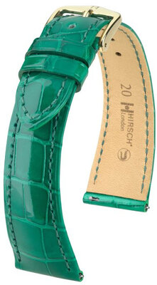 Leather strap Hirsch London 04307140-7, Green, alligator skin, Quick Release