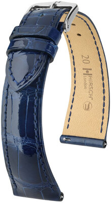 Leather strap Hirsch London 04307180-2, Blue, alligator skin, Quick Release