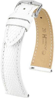 Leather strap Hirsch London 04366100-2, White, lizard skin, Quick Release