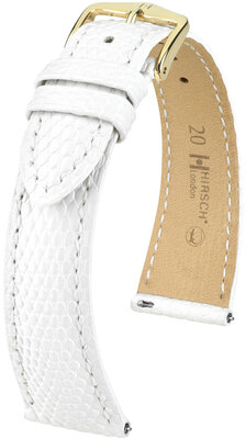 Leather strap Hirsch London 04366100-7, White, lizard skin, Quick Release