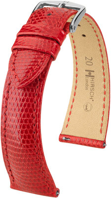 Leather strap Hirsch London L 04366020-2, red, lizard leather, length L, Quick Release