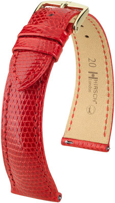 Leather strap Hirsch London L 04366020-7, red, lizard leather, length L, Quick Release