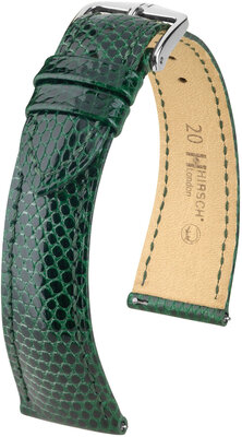 Leather strap Hirsch London L 04366040-2, green, lizard leather, length L, Quick Release