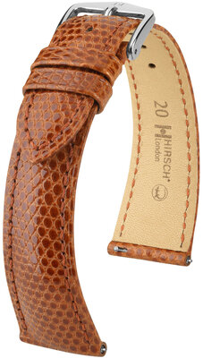 Leather strap Hirsch London L 04366070-2, brown, lizard leather, length L, Quick Release