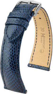 Leather strap Hirsch London L 04366080-2, blue, lizard leather, length L, Quick Release