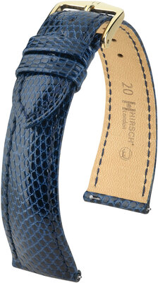 Leather strap Hirsch London L 04366080-7, blue, lizard leather, length L, Quick Release