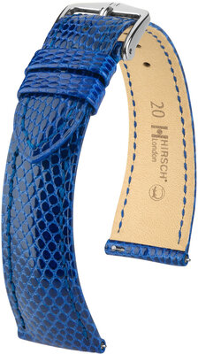 Leather strap Hirsch London L 04366085-2, blue, lizard leather, length L, Quick Release