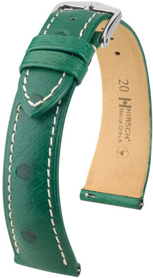 Leather strap Hirsch Massai Ostrich L 04362041-2, green, ostrich leather, length L, Quick Release