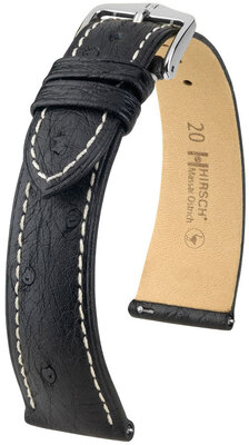 Leather strap Hirsch Massai Ostrich L 04362051-2, black, ostrich leather, length L, Quick Release