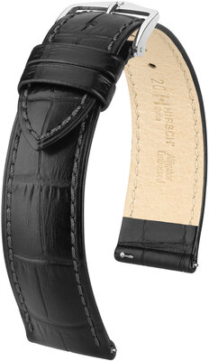 Leather strap Hirsch Duke S 01028350-2, black, calf leather, length S, Quick Release