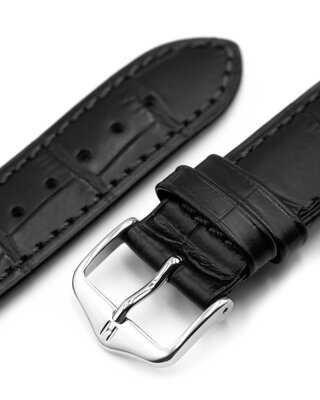 Leather strap Hirsch Duke S 01028350-2, black, calf leather, length S, Quick Release