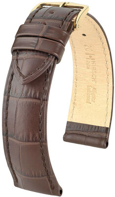 Leather strap Hirsch Duke 01028110OE-1, brown, calfskin, open end (for fixed spring bars), length M