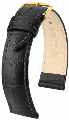 Leather strap Hirsch Duke 01028150OE-1, black, calfskin, open end (for fixed spring bars), length M