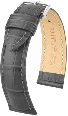 Leather strap Hirsch Duke L 01028030NQ-2, grey, calf leather, length L