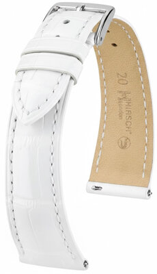 Leather strap Hirsch London 04207100-2, White, alligator skin, Quick Release
